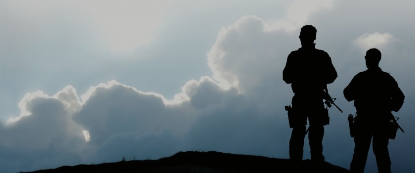 Banner soldiers silhouette